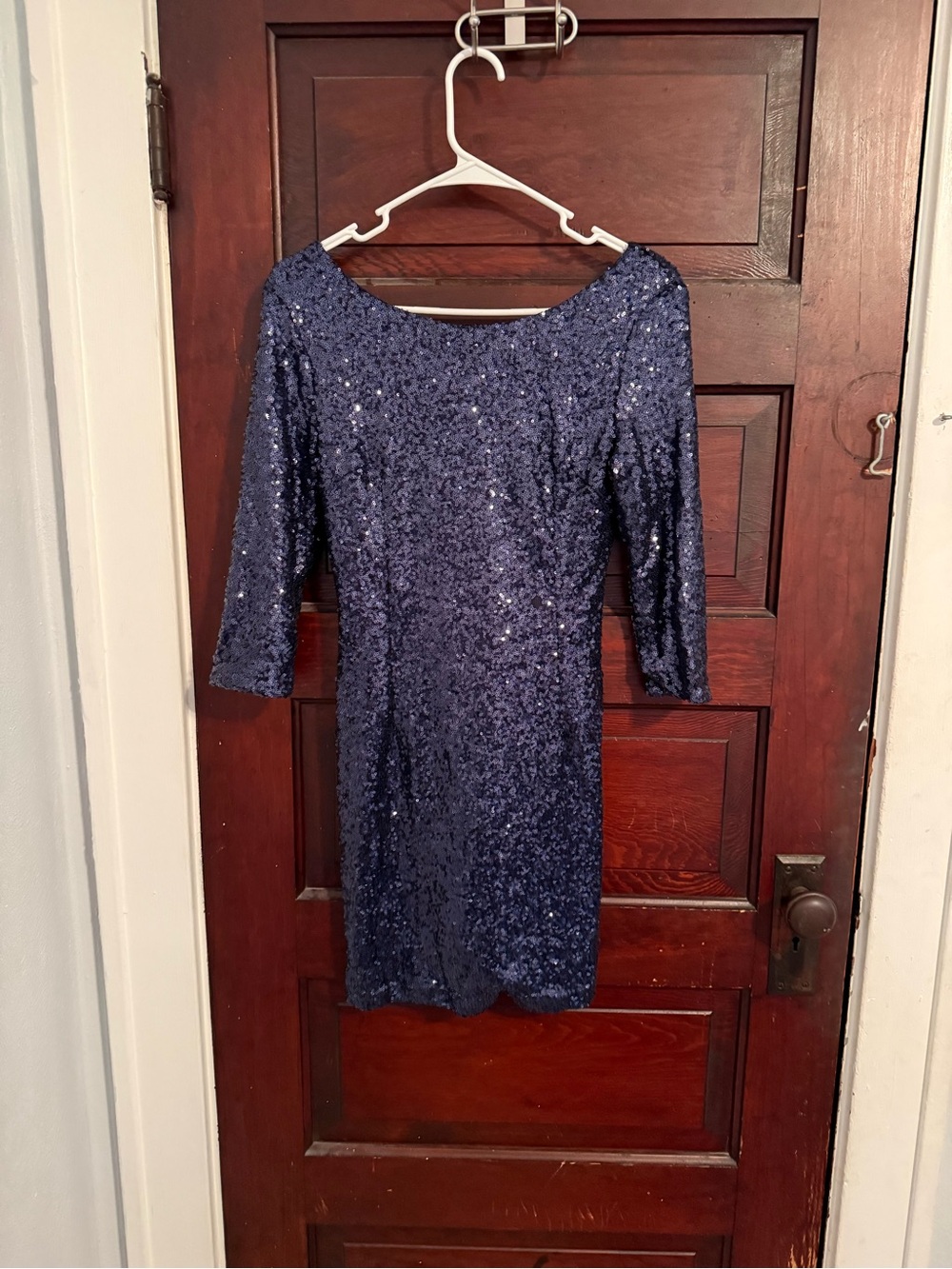 Navy Sequin Midi Dress with‎ Three-Quarter Sleeves red Clover Mini